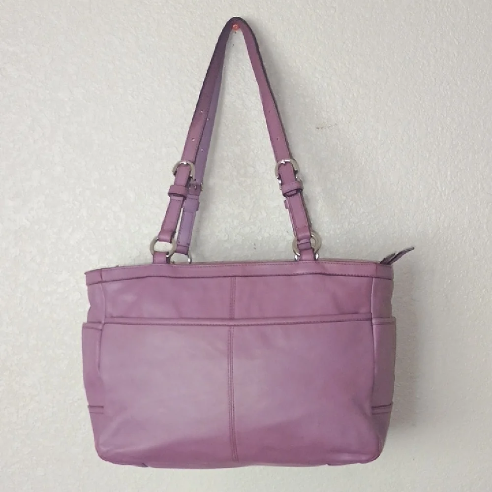 Coach Ashley Mauve Leather Shoulder Bag And Ponch Wristlet.